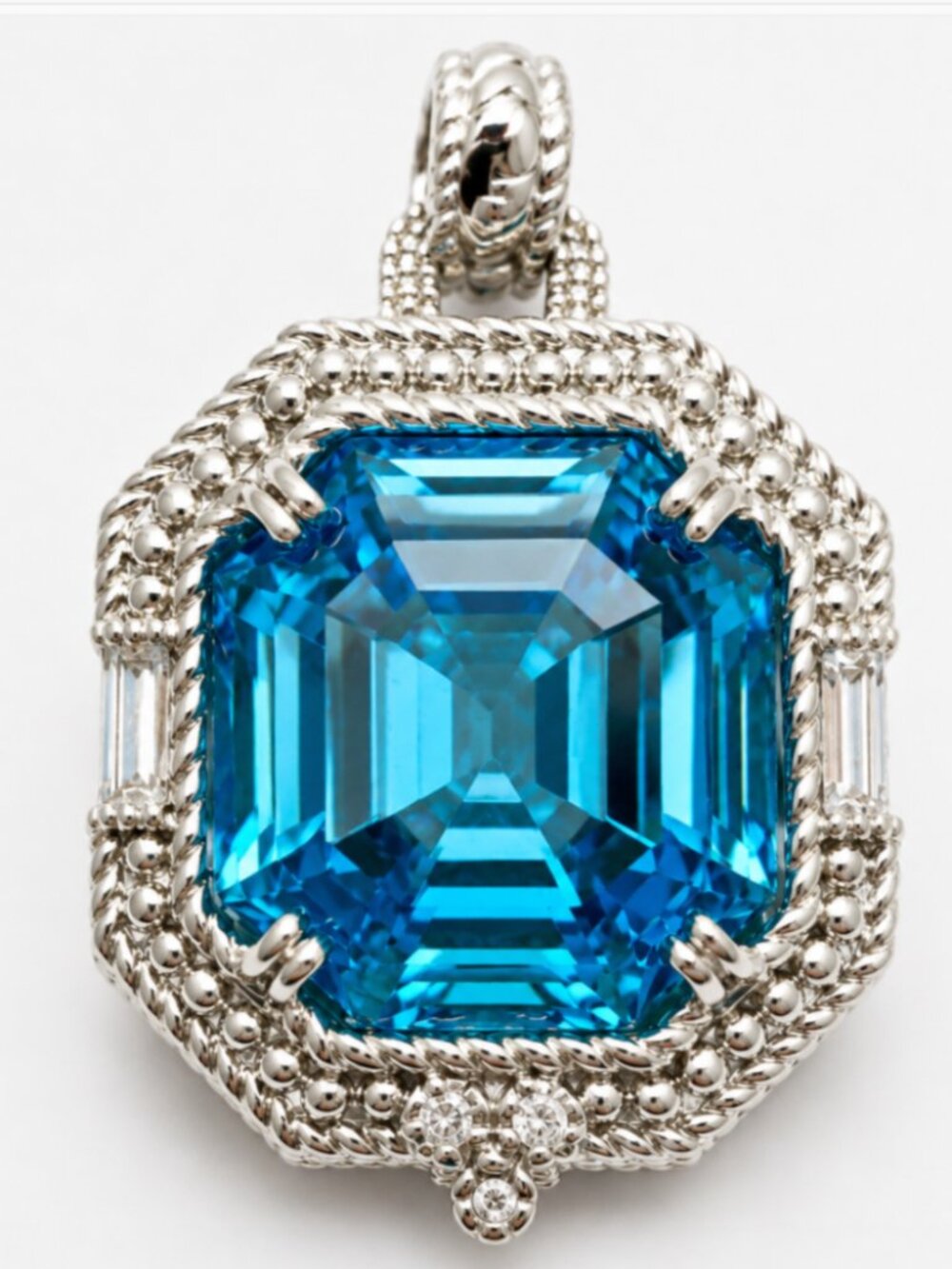 Judith Ripka JRJ807 Faceted Blue Spinel Silver Clad Enhancer Pendant NIB Pouch